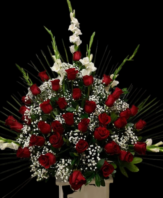 centro de flores para funeral rojo